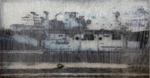 On the Water, digital print on the stretch film, 125x236 cm, 2021