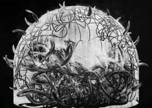 Perpetuum mobile: CX, mezzotinta, sucha igła, 100x140 cm, 2021