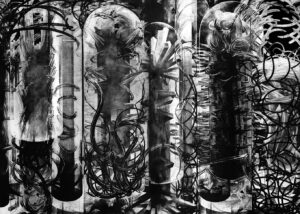 Perpetuum mobile: CXI, mezzotinta, sucha igła, 100x140 cm, 2021